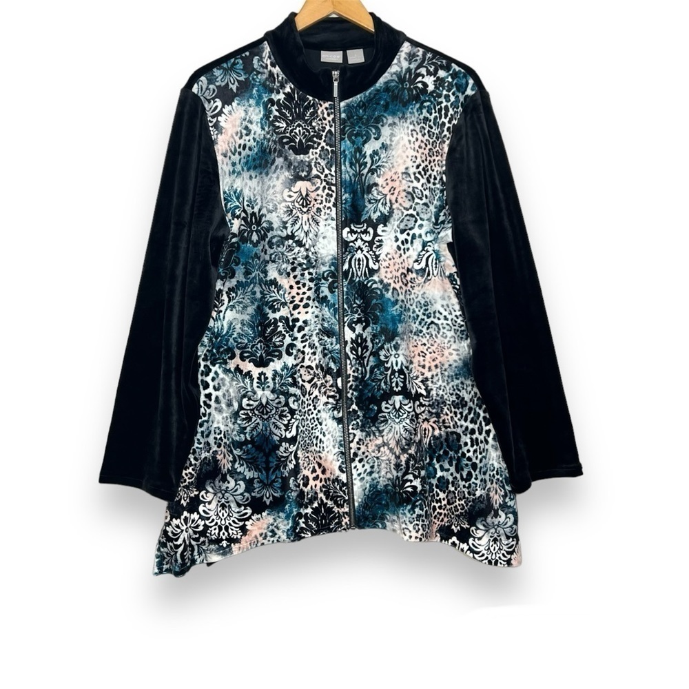Chico’s‎ 2 Zenergy Velour Animal Print Scroll Jacket Cardigan Womens L 12/14